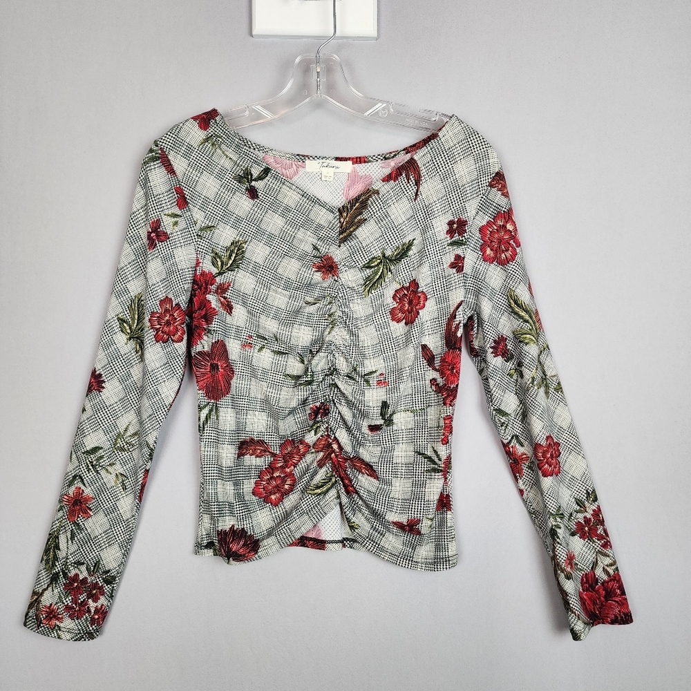 Takara Crop Top - Red Flowers  Scrunch Midline - Sz Medium